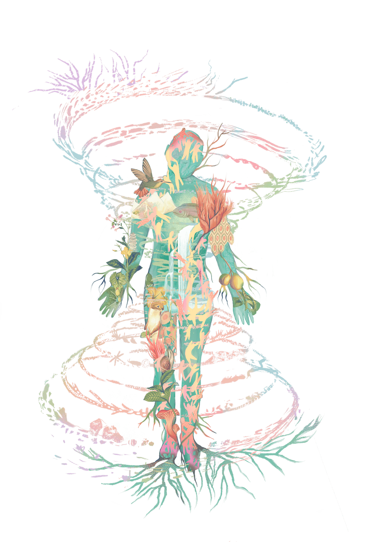 Figura humana con espiral de naturaleza representando la regeneración vincular